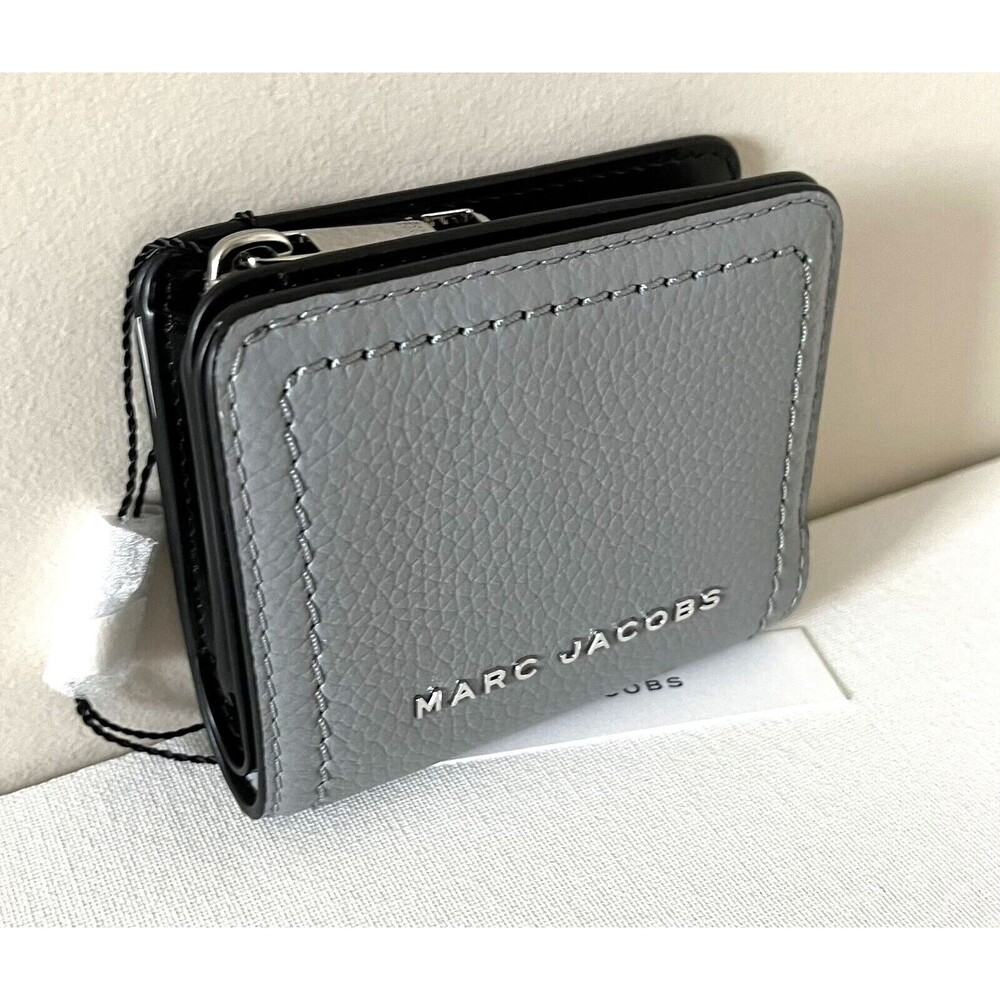 New Marc Jacobs Compact Bifold Wallet Leather Grey / Black Multi